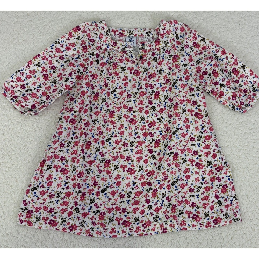 Petit Bateau Kids Floral Cotton Tunic Top Pink Purple Size 3, 94cm